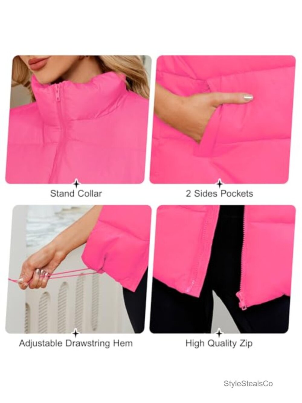 Puffer Vest for Women Oversized Quilted Sleeveless Puffy Outerwear with Pockets - Picture 5 of 6